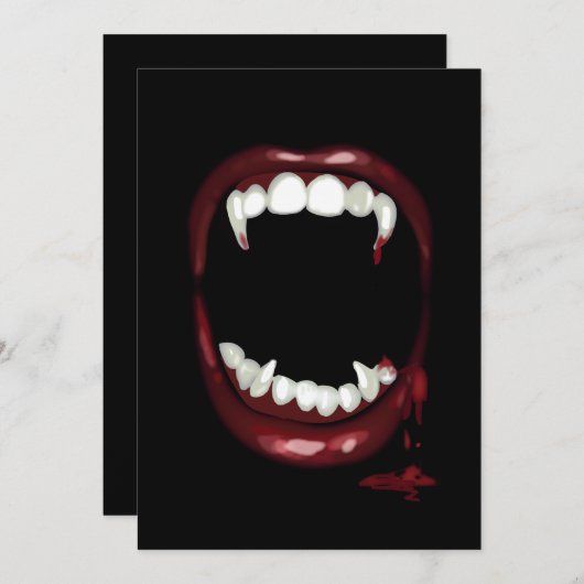 Invitation sang Vampire Fangs halloween (Devant / Derrière)