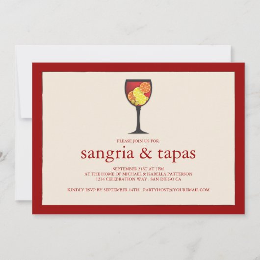 Invitation Sangria avec l'invitation de partie de Tapas de (Devant)