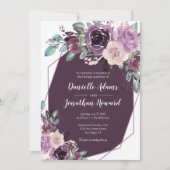 Invitation Sangria Mariage géométrique floral violet foncé | (Devant)