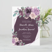 Invitation Sangria Mariage géométrique floral violet foncé | (Debout devant)