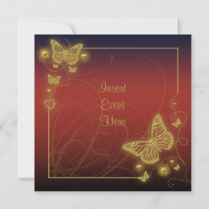 Invitation Sangria papillon rouge or noir tourbillons