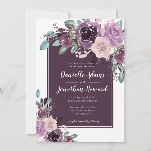 Invitation Sangria rustique Mariage de fleurs mauves violette (Devant)
