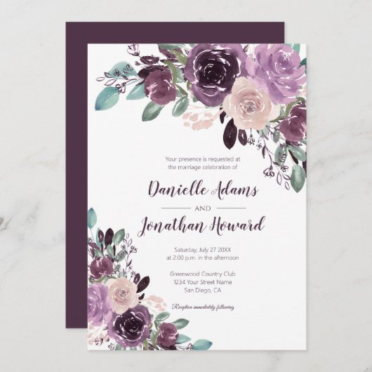 Invitation Sangria Rustique Mariage Floral | (Devant / Derrière)