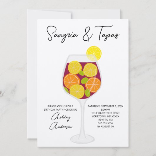 Invitation Sangria & Tapas Spanish Cocktail Anniversaire (Devant)