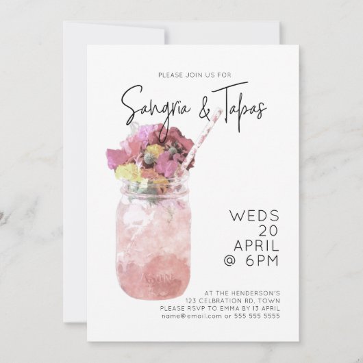 Invitation Sangria & Tapas Summer Cocktail Party rose vif (Devant)