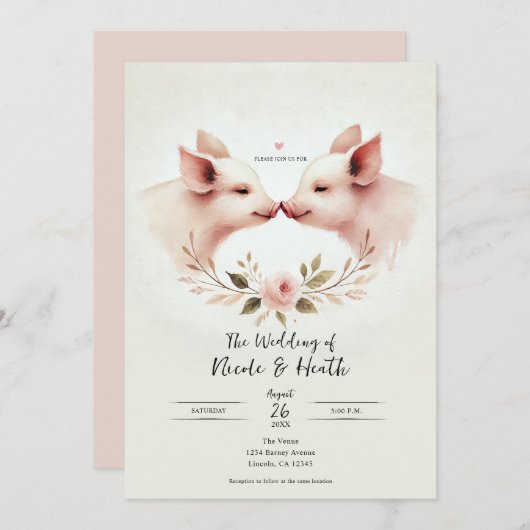 Invitation Sangsue rose à museau floral rustique Mariage (Devant / Derrière)