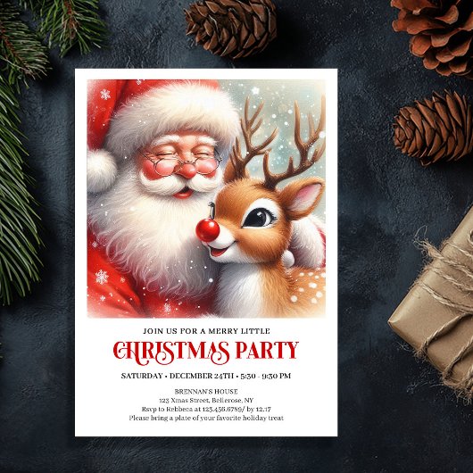 Invitation Santa and Rudolph Magical Christmas Party Invite