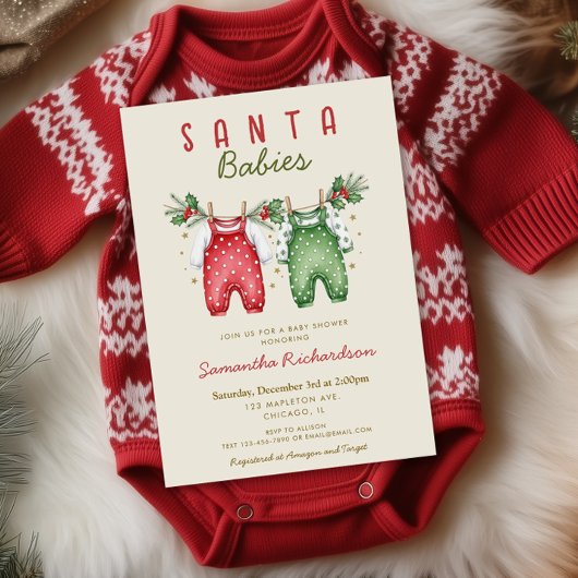Invitation Santa Babies Christmas Twins baby shower