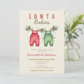 Invitation Santa Babies Christmas Twins baby shower (Debout devant)