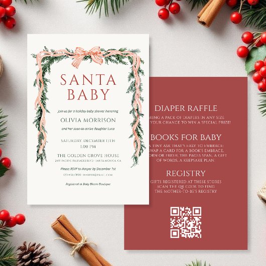 Invitation Santa Baby All in One Bow Winter Baby Shower