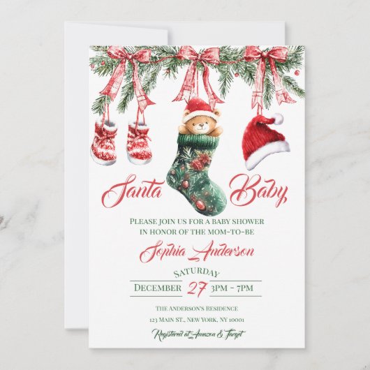 Invitation Santa Baby Christmas Baby Shower (Devant)