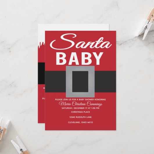 Invitation Santa Baby Christmas Time Baby Shower (Devant/Arrière en situation)