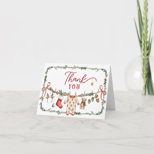 Invitation Santa Baby Clothesline Baby Shower Thank You (Devant)