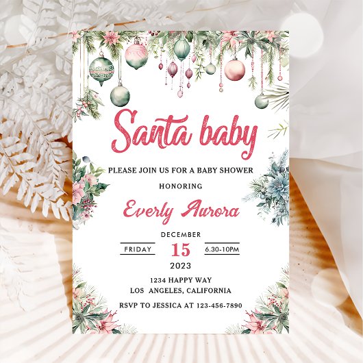 Invitation Santa Baby Noël Fête Florale de Bébé
