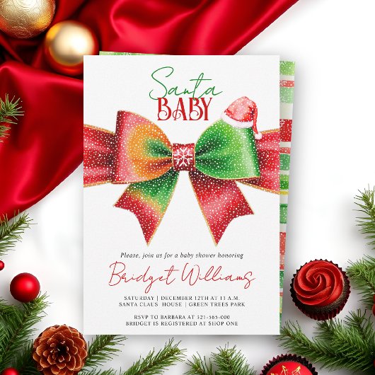 Invitation Santa Baby shower bow and Santa hat Christmas