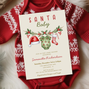 Invitation Santa Baby vêtements mignons Baby shower de Noël