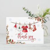 Invitation Santa Bébé Fille Noël Merci (Debout devant)