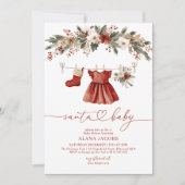 Invitation Santa Bébé Fille Robe Rouge de Noël (Devant)