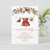 Invitation Santa Bébé Fille Robe Rouge de Noël (Debout devant)