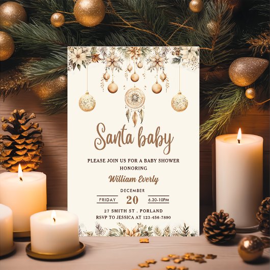 Invitation Santa Bébé Noël Floral Fête de bébé de Noël