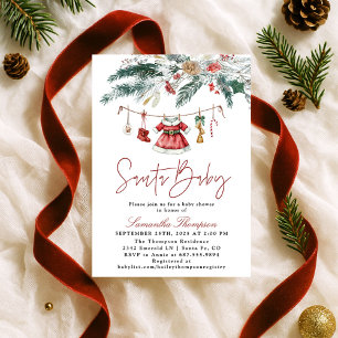 Invitation Santa Bébé Noël Hiver Fille Baby Shower