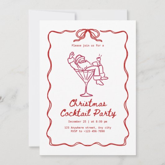 Invitation Santa Christmas cocktail party, fun modern (Devant)