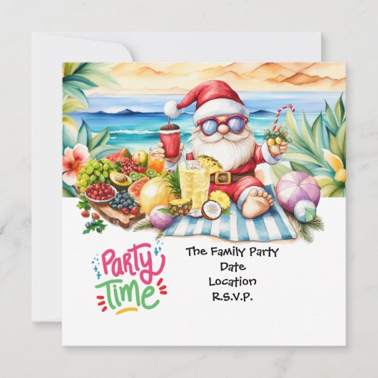 Invitation SANTA CLAUS à Hawaii Beach pour Noël (Devant)