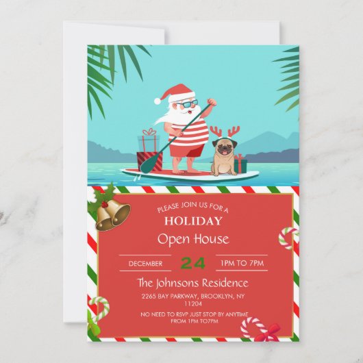 Invitation Santa Claus and His Pug on a surfboard (Devant)