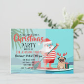 Invitation Santa Claus and His Pug on a surfboard (Debout devant)