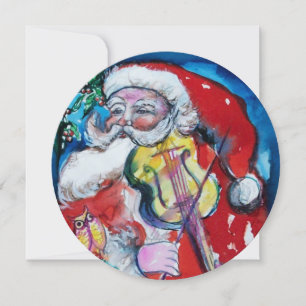 Invitation SANTA CLAUS AVEC VIOLIN - NOËL PARTY Gold