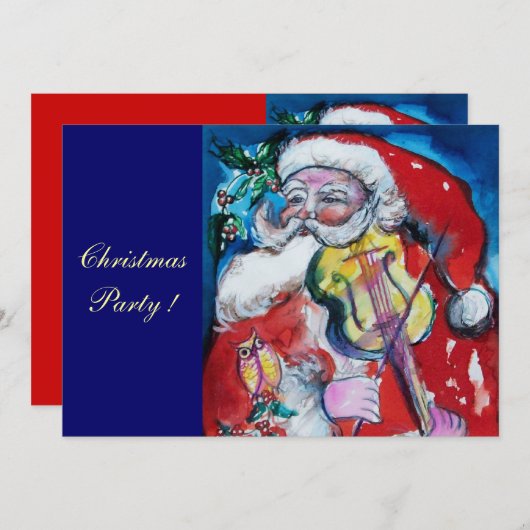 INVITATION SANTA CLAUS AVEC VIOLIN, PARTI DE NOËL (Devant / Derrière)