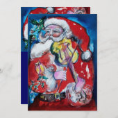 INVITATION SANTA CLAUS AVEC VIOLIN, PARTI DE NOËL (Devant / Derrière)