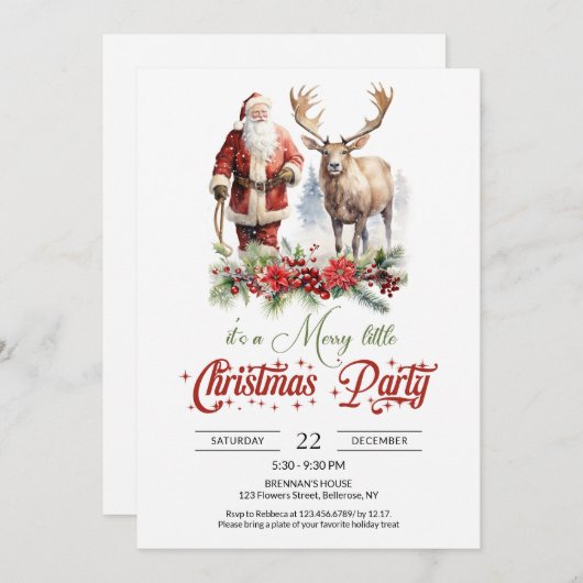 Invitation Santa Claus classique avec rennes rouge saint baie (Devant / Derrière)