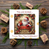 Invitation Santa Claus Joyeux Nouvel An or personnalisé