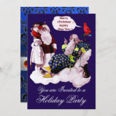 Invitation SANTA CLAUS, PETITE ANGEL & MERLIN Noël Party (Devant / Derrière)