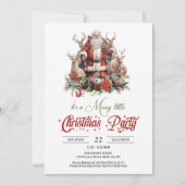 Invitation Santa Claus rouge et vert classique avec rennes (Devant)