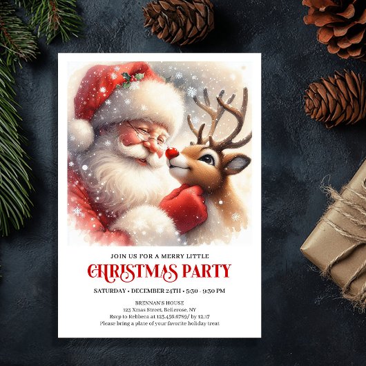 Invitation Santa Claus Rudolph Christmas Joyful Winter Party