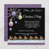 Invitation Santa Claus sur or, améthyste & neige glacée & hui (Devant / Derrière)