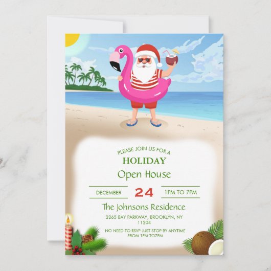 Invitation Santa Claus with flamingo (Devant)