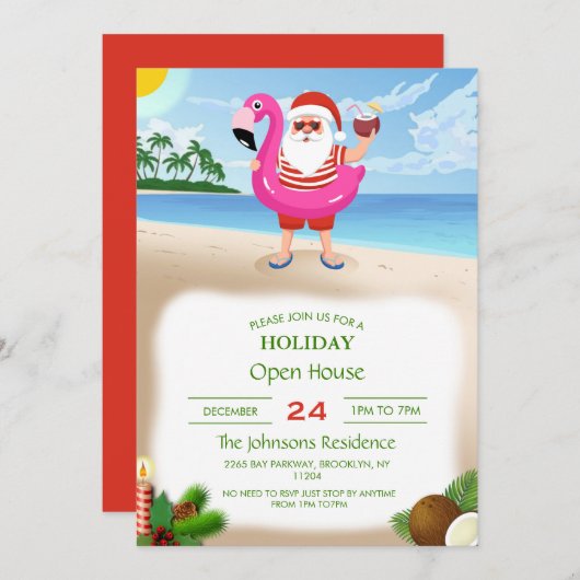 Invitation Santa Claus with flamingo (Devant / Derrière)