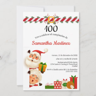Invitation Santa espagnol et Mme Claus Noël 100 ans 