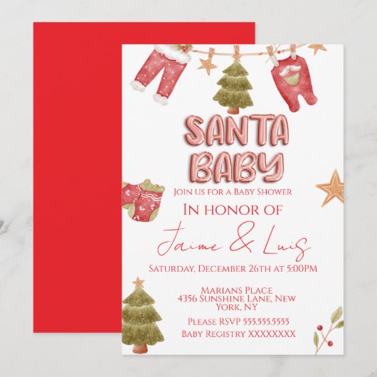 Invitation Santa Girl Boy Holiday Baby Shower   (Devant / Derrière)