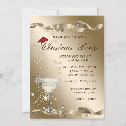 Invitation Santa Hat Chic Wine Glass Company Christmas (Devant)