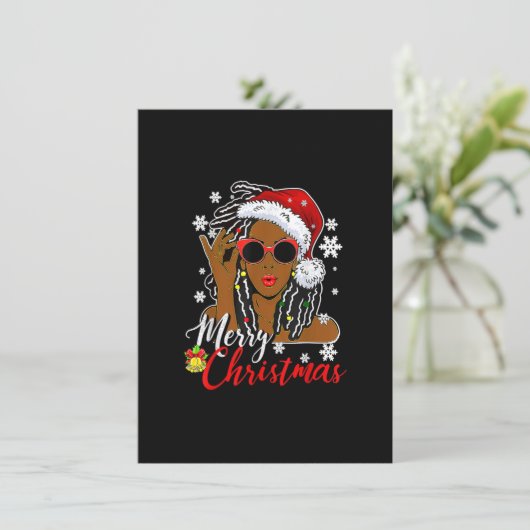 Invitation Santa Hat Shirt Black African Girl Ameri (Debout devant)