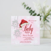 Invitation Santa Hat Snowflakes Filles Baby shower de Noël (Debout devant)