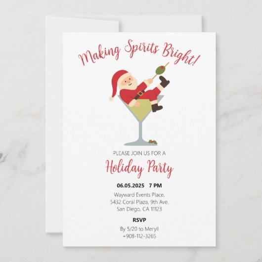 Invitation Santa Martini Christmas Party Invite (Devant)