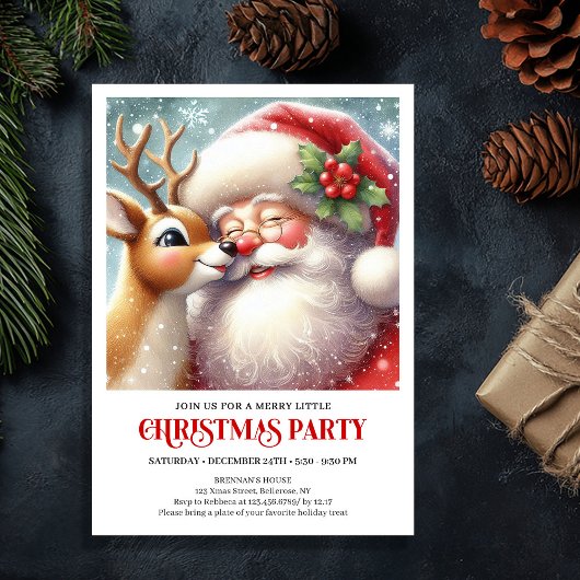 Invitation Santa Rudolph Traditional Christmas Party Invite