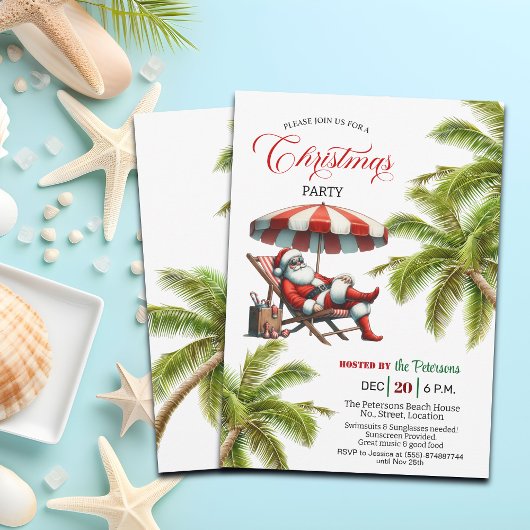 Invitation Santa under a Beach Umbrella Christmas Party 