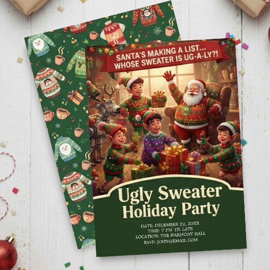 Invitation Santa's List Ugly Sweater Holiday Party Dramatic 