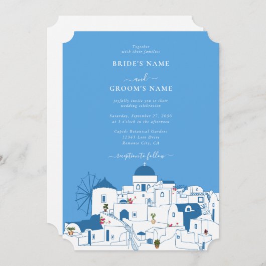 Invitation Santorin Destination Mariage de l'île grecque (Devant / Derrière)